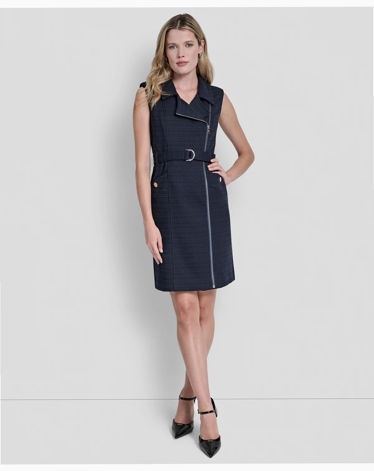 Petite Hopsack Moto Sleeveless Dress