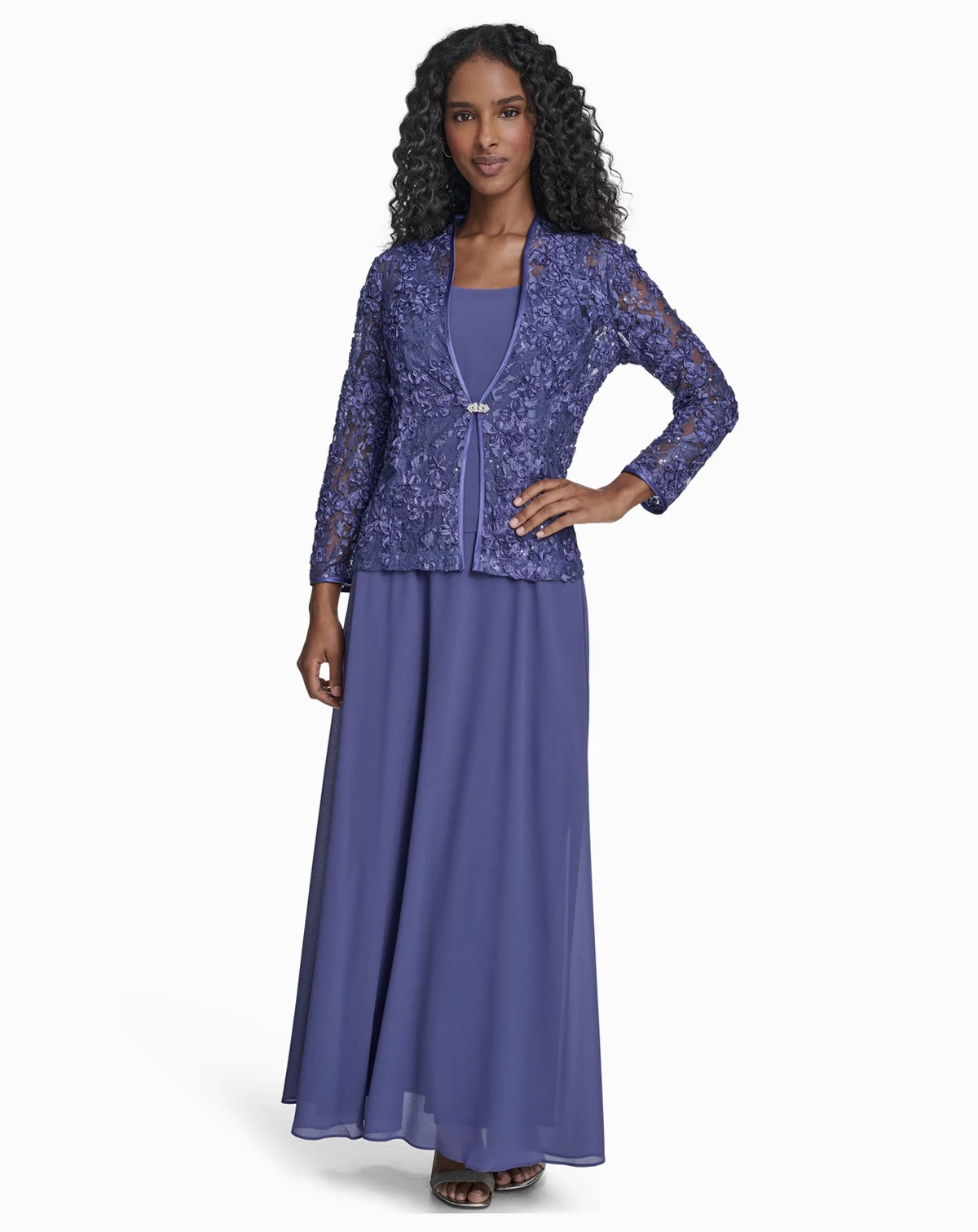 Petite Ball Gown with 3/4-Sleeve Jacket, 2-Piece Set