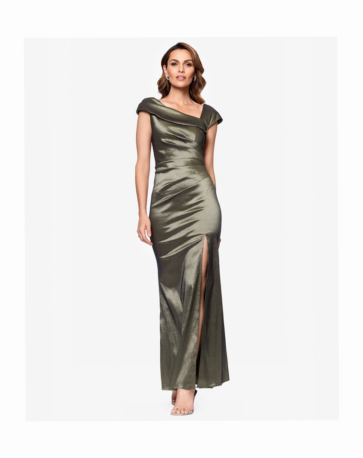Petite Asymmetrical-Neckline Long Sheath Dress