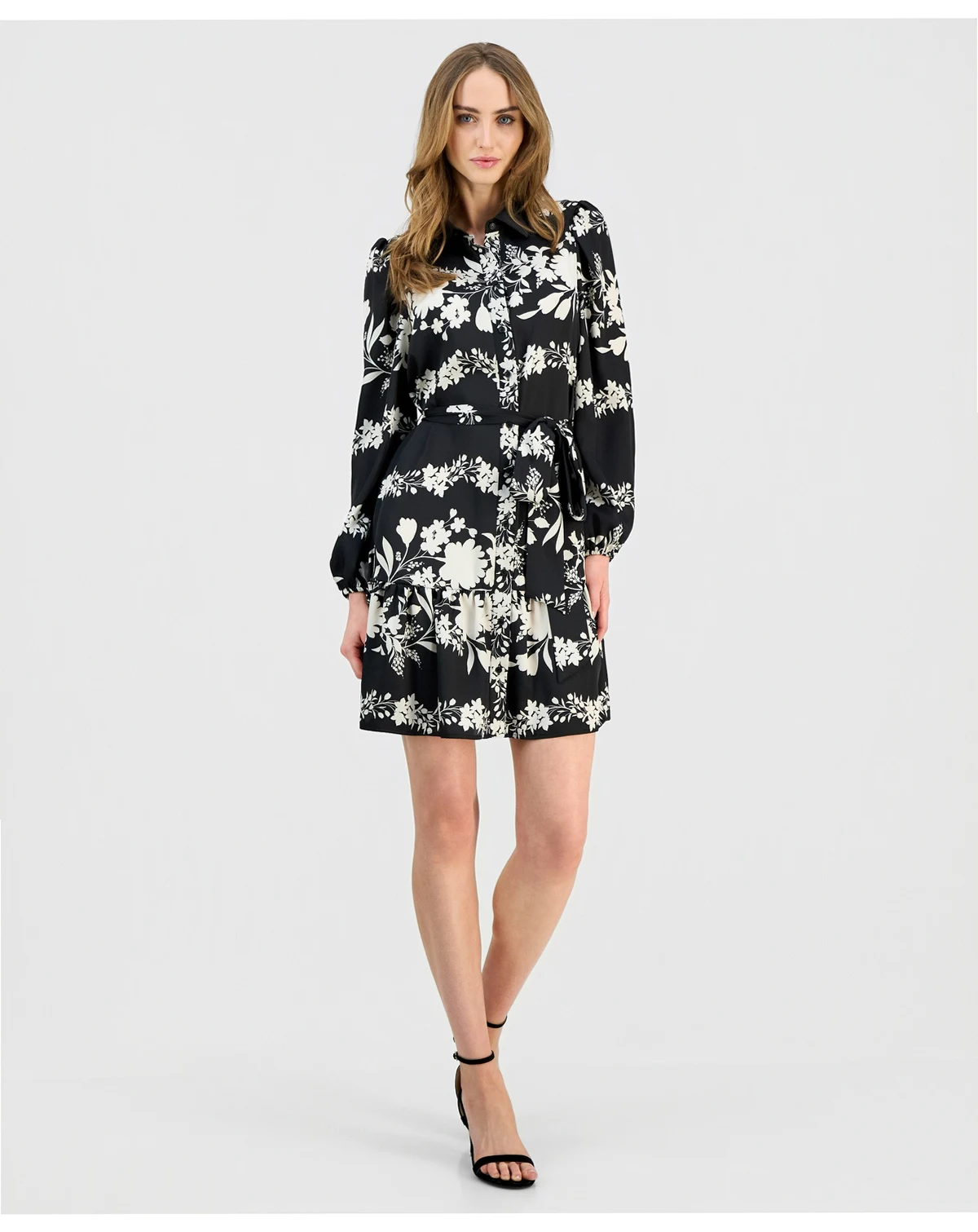 Women's Floral Tiered-Hem Shirtdress