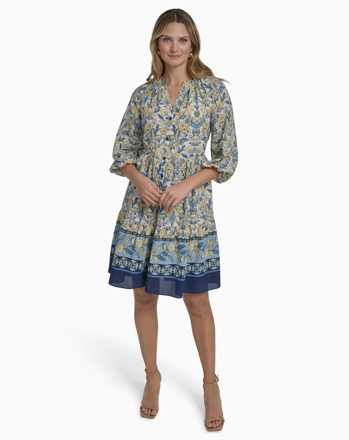 Women's Button Placket Tiered Short Dress