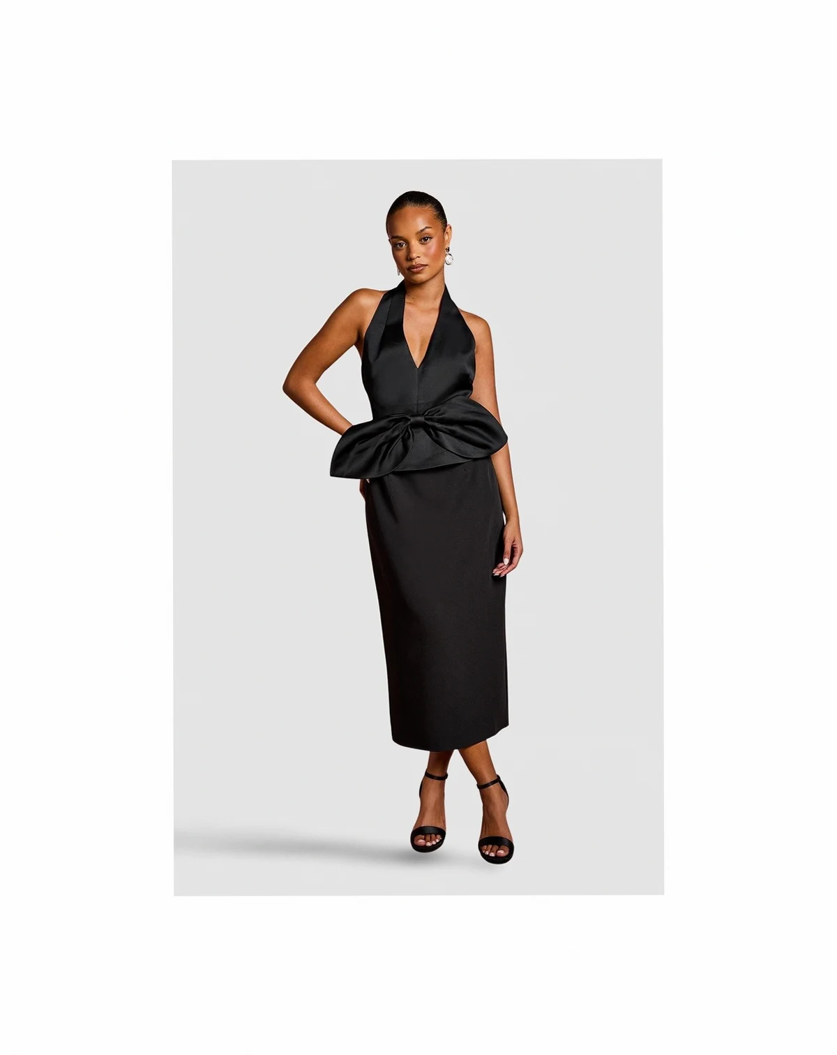 Petite Halter Satin Column Midi Dress
