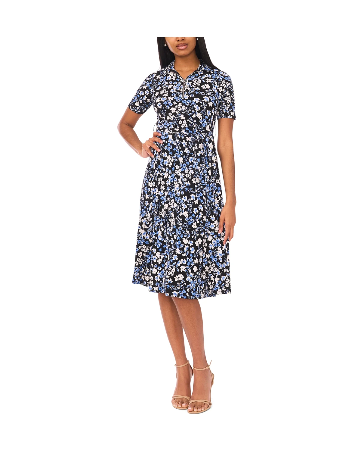 Petite Collared Short-Sleeve Midi Dress