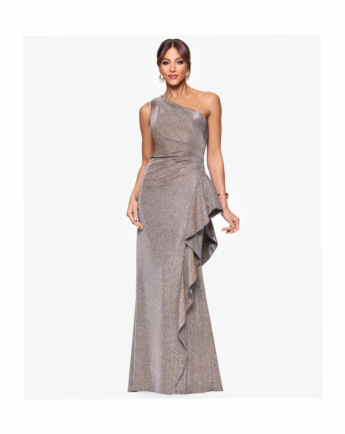 Petites One-Shoulder Long Sheath Dress