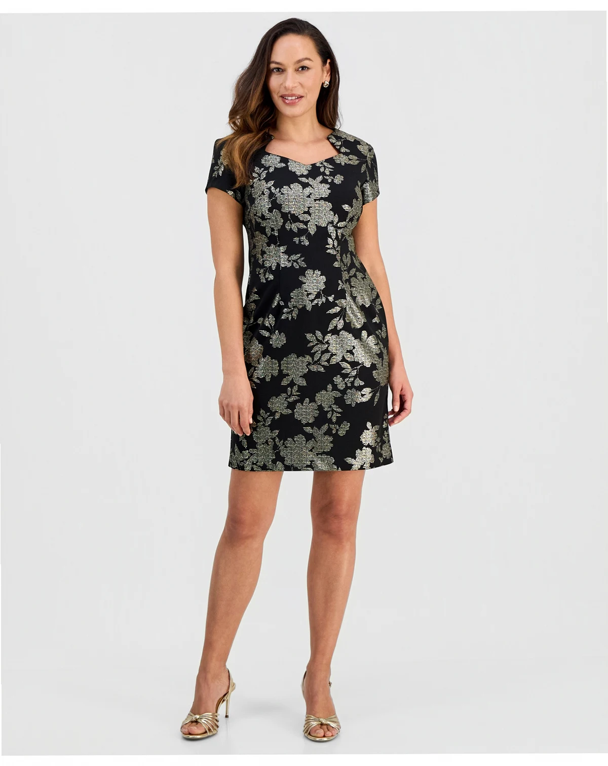 Petite Metallic Floral Print Sheath Dress