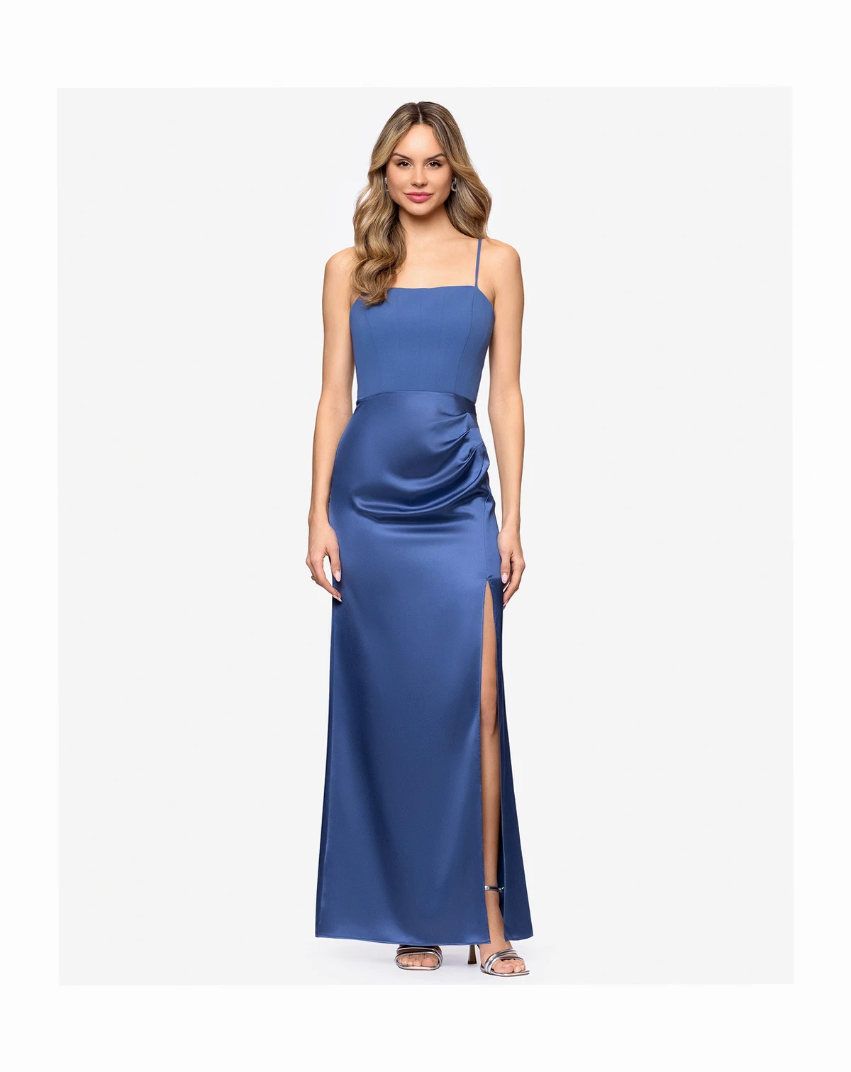 Petite Spaghetti Straps Scuba Crepe Gown