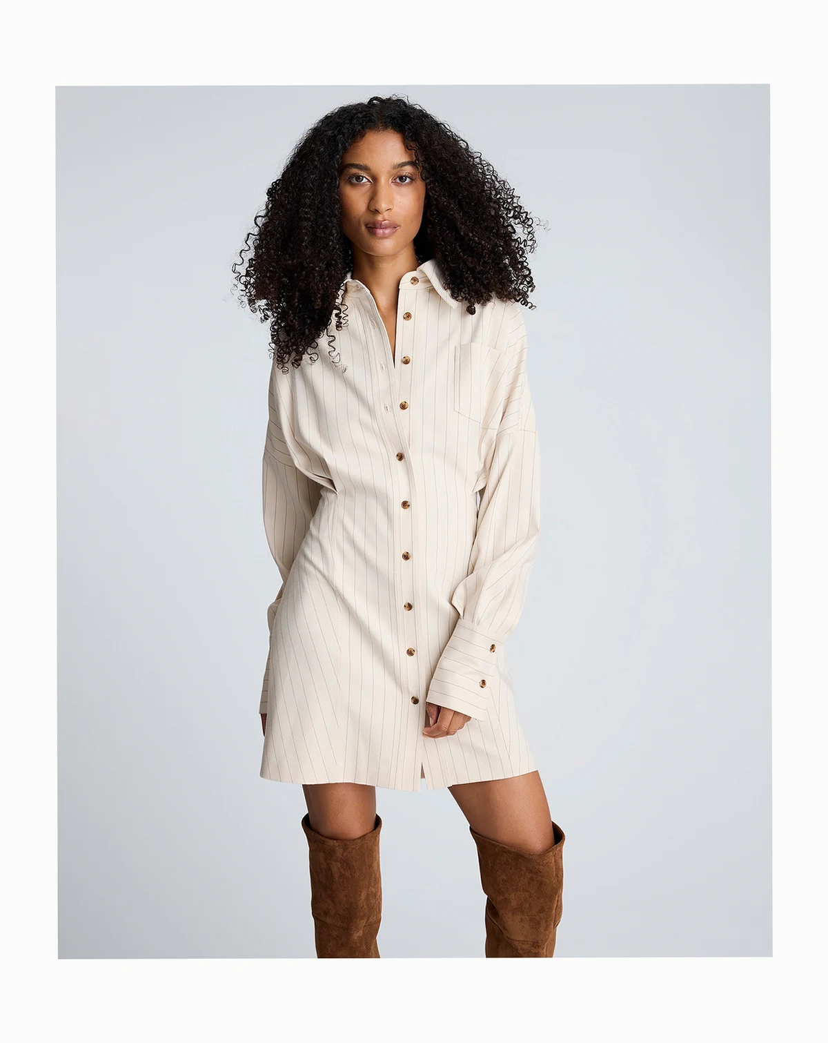 Women's Long-Sleeve Striped Shirt Dress