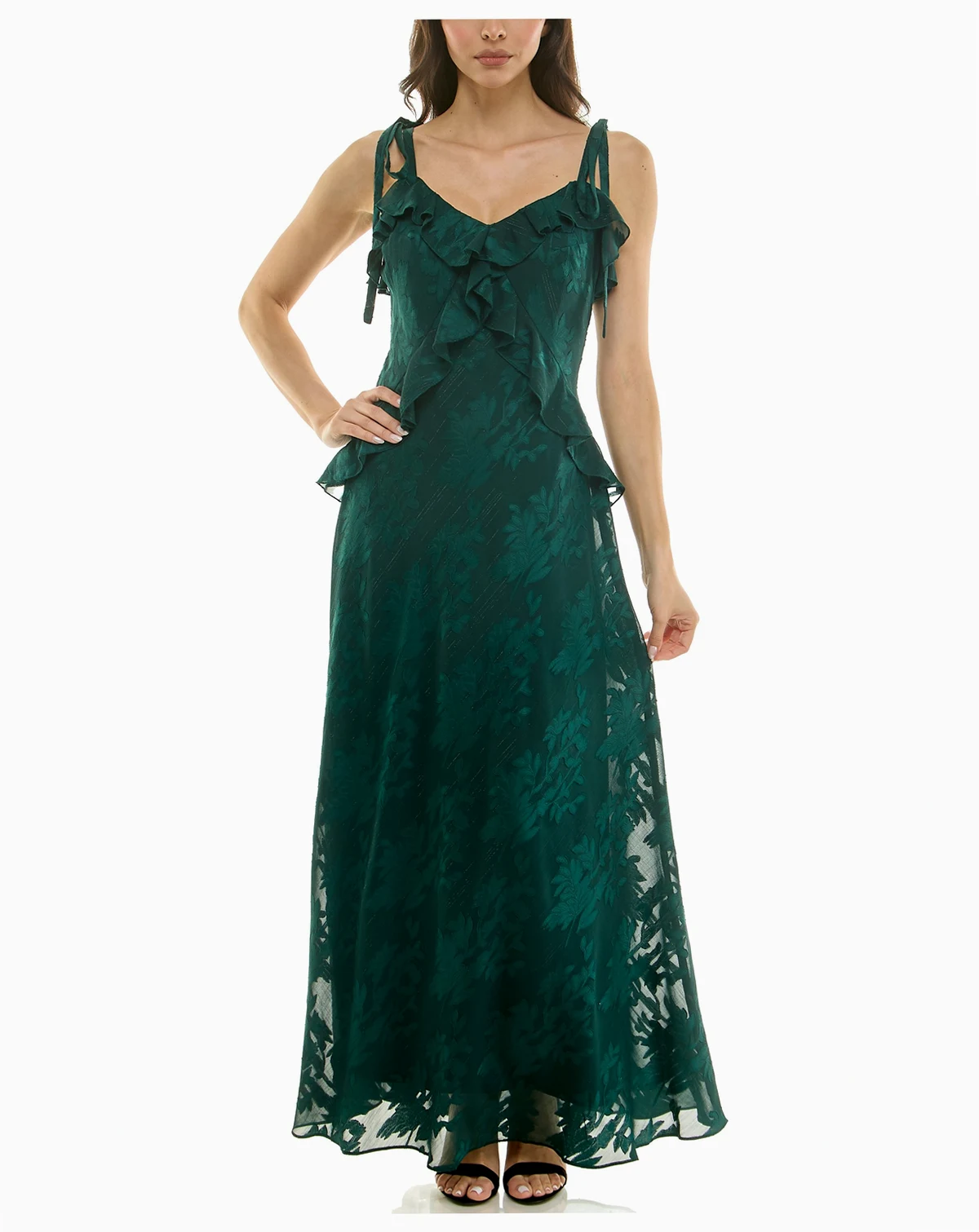 Women's Long Ruffle Detail Sleeveless Dress