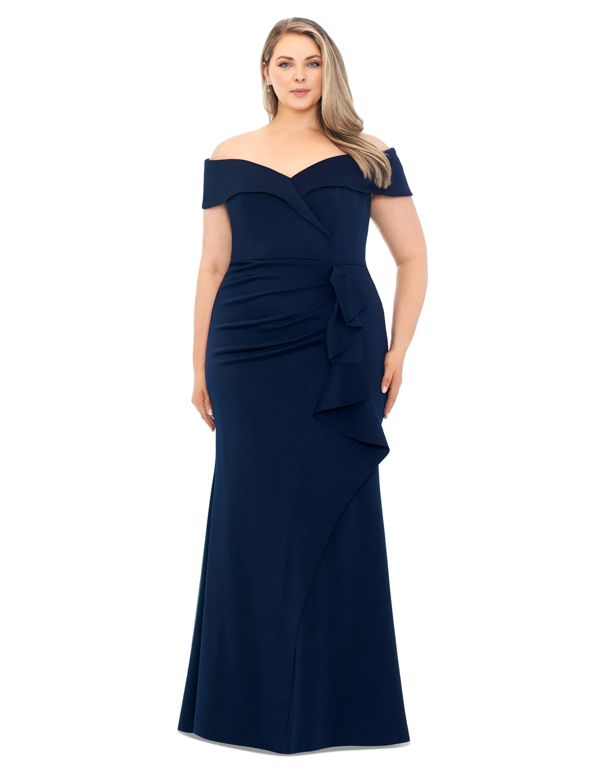 Plus Size Off-The-Shoulder Scuba Crepe Gown