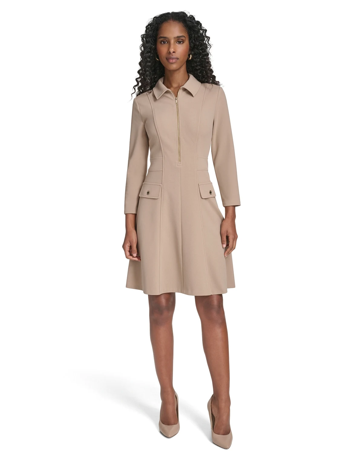 Women's Zip-Front Fit and Flare Dress