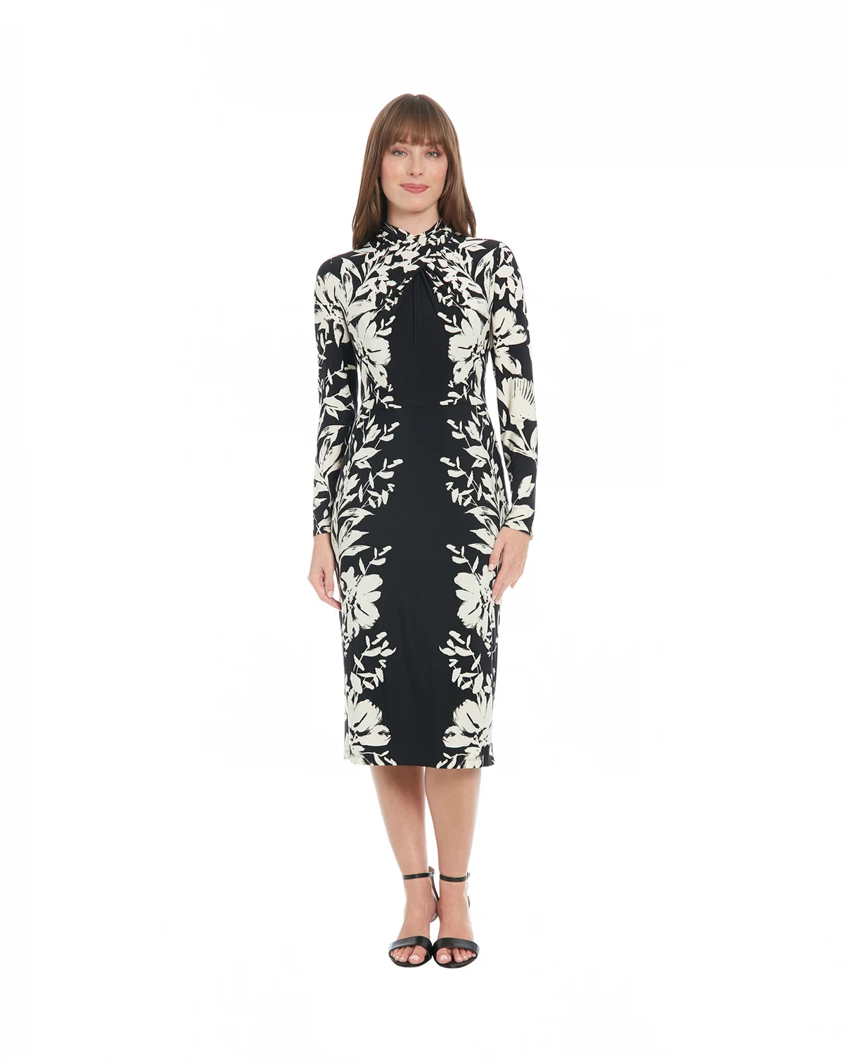 Women's Long-Sleeve Criss-Cross Neck Midi Dress