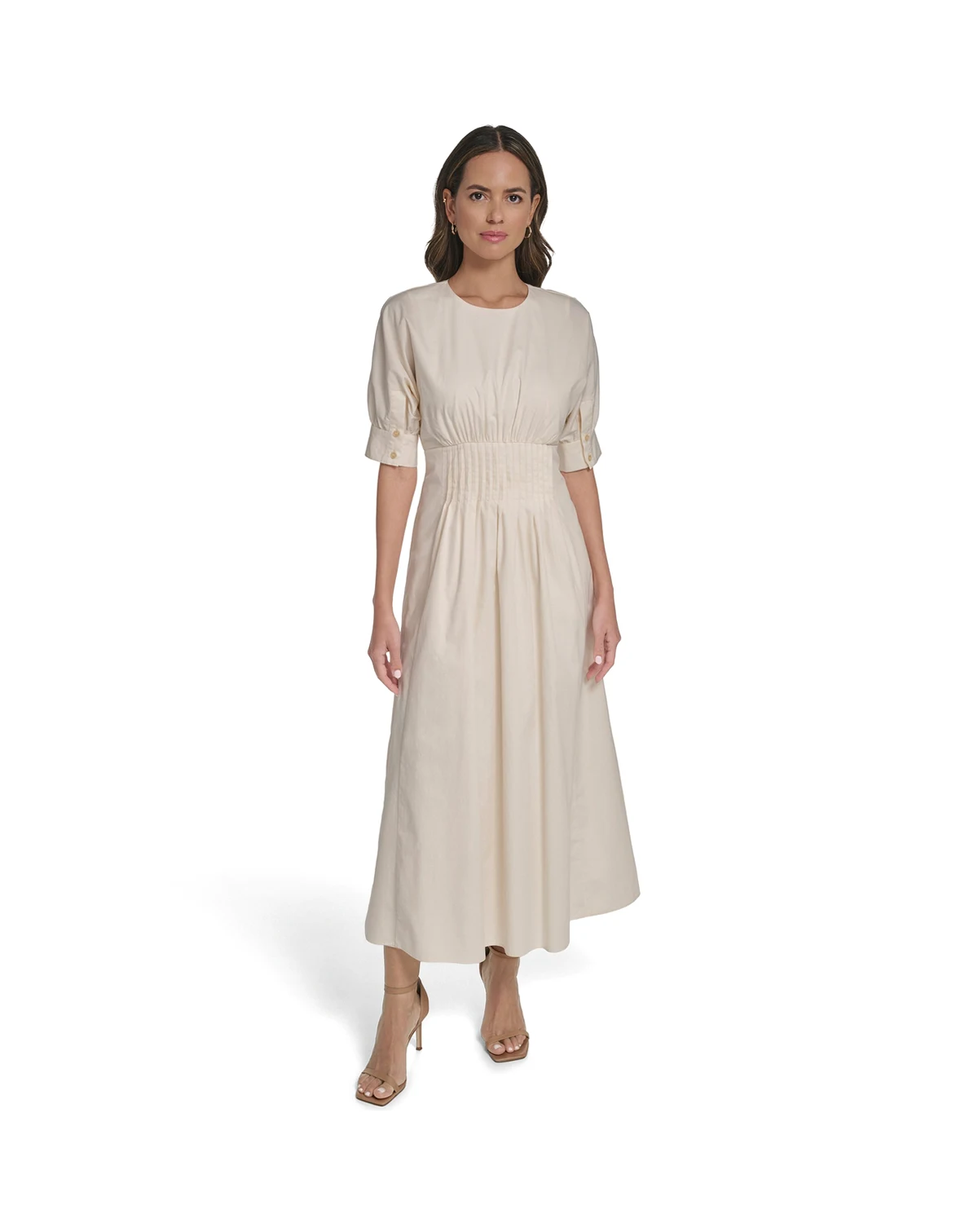 Women's Dolman-Sleeve Pleated Waist Midi Dress