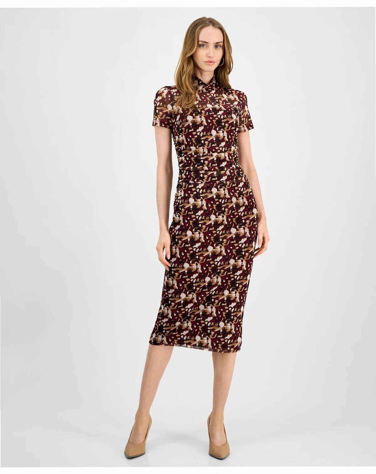 Women's Printed-Mesh Mock-Neck Midi Dress, Macy's Exclusive