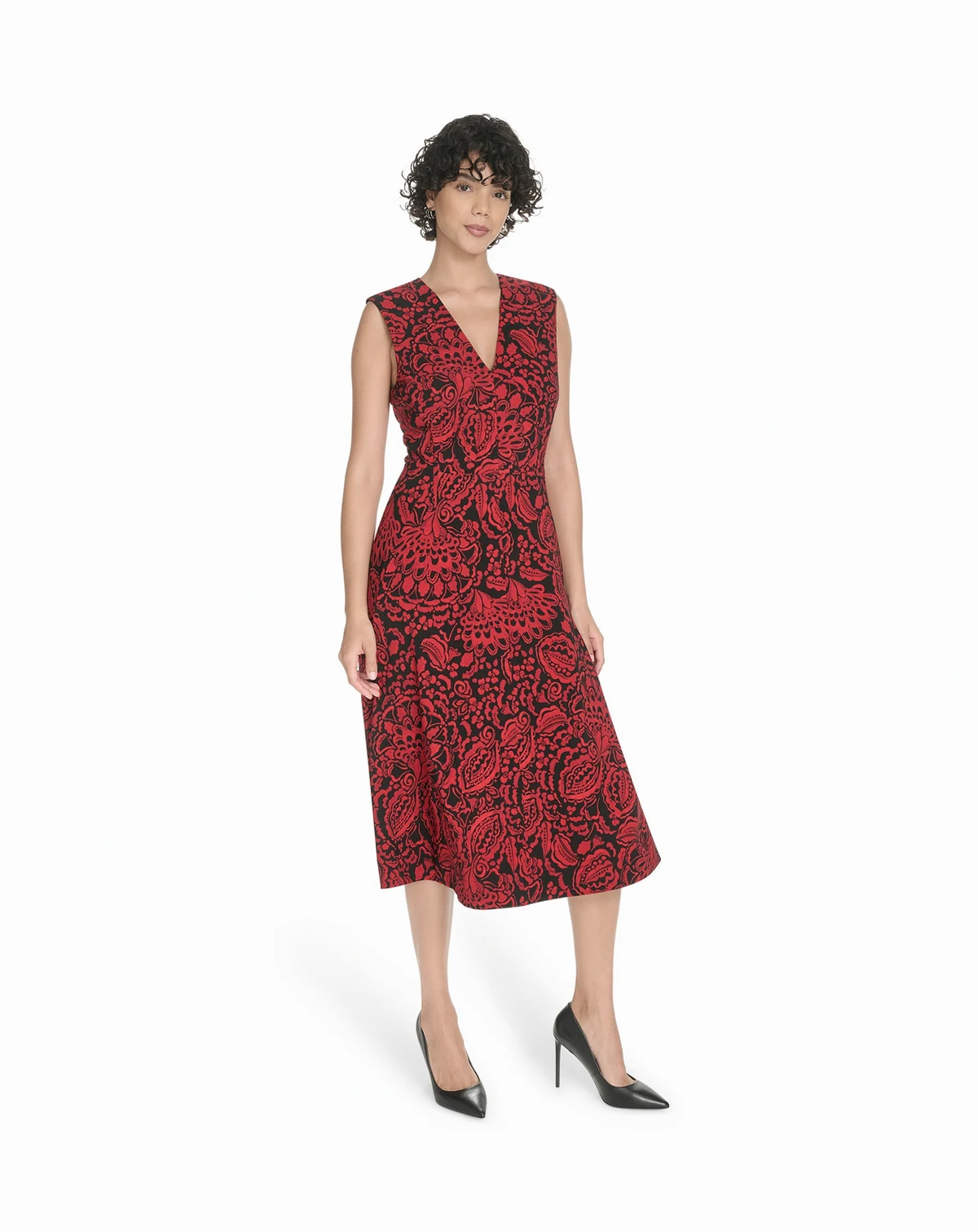 Women's Printed V-Neck Midi Dress