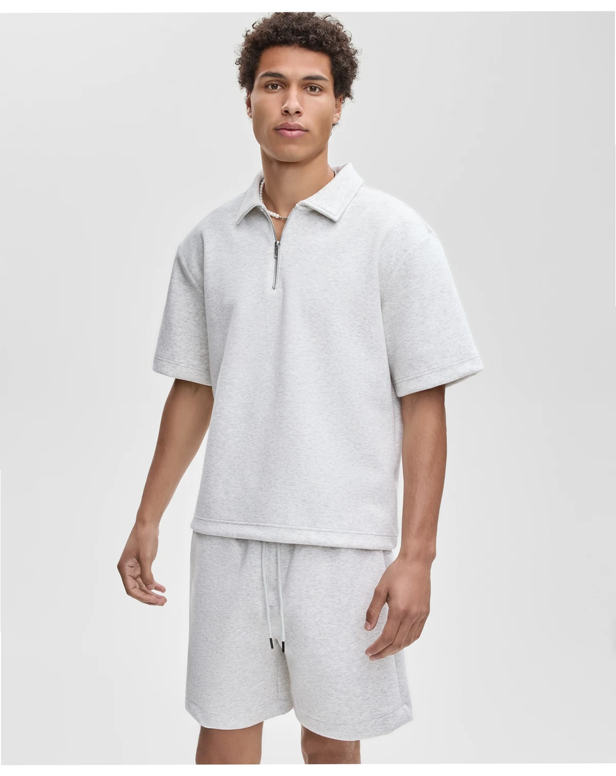 Men's Relaxed-Fit Heathered Quarter-Zip Scuba Polo Shirt, Macy's Exclusive