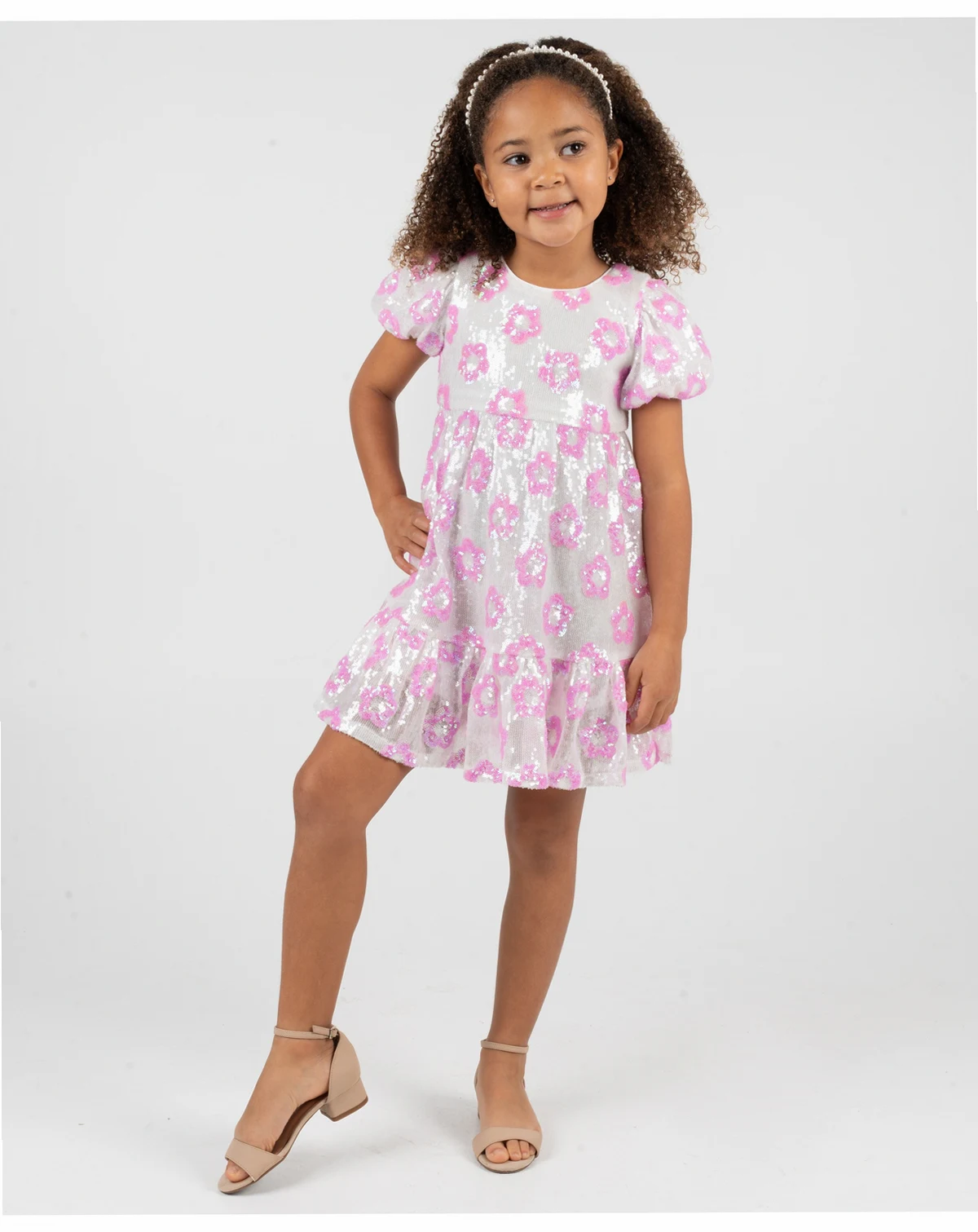 Girls 2T-6X Flower Pattern Short-Sleeve Dress
