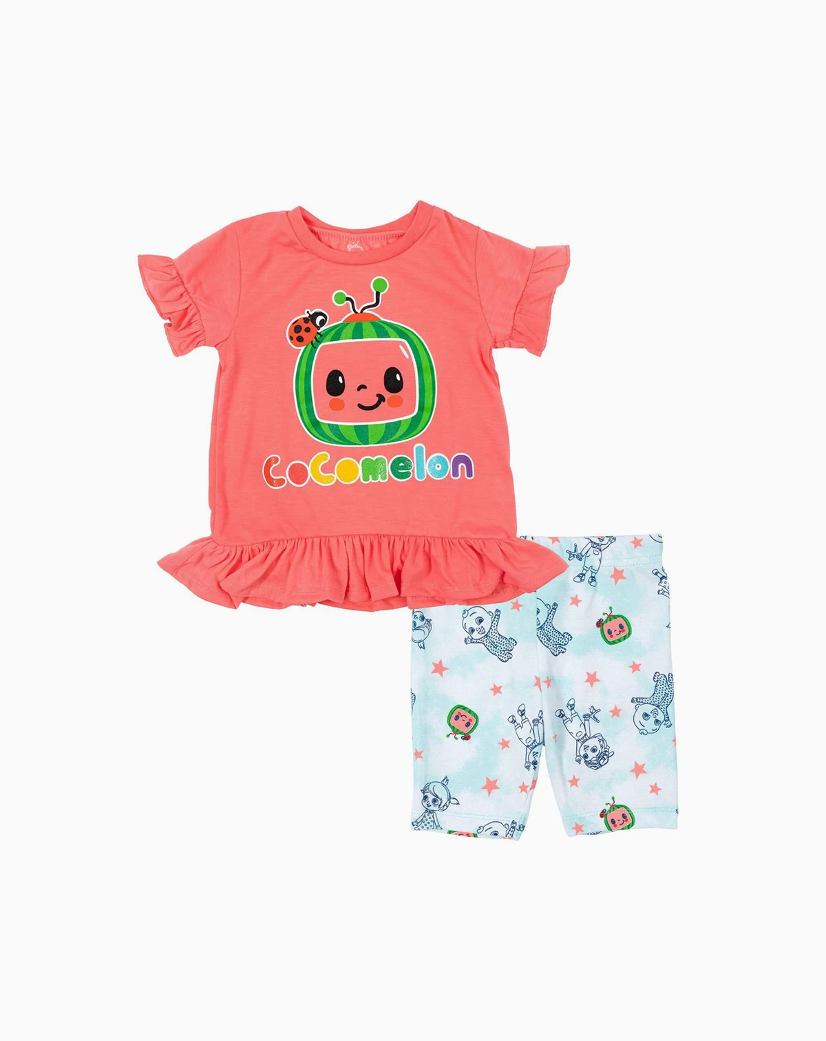 Toddler Girls JJ Yoyo Tomtom Peplum T-Shirt and Bike Shorts Outfit Set Pink