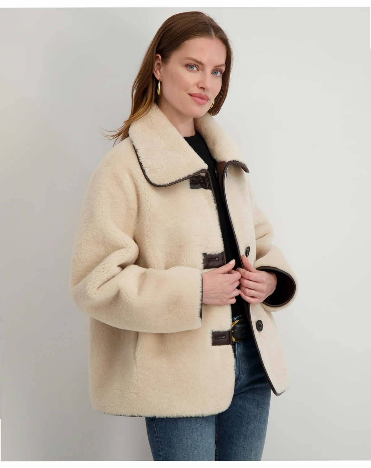 Women's Reversible Faux-Shearling Button-Front Coat