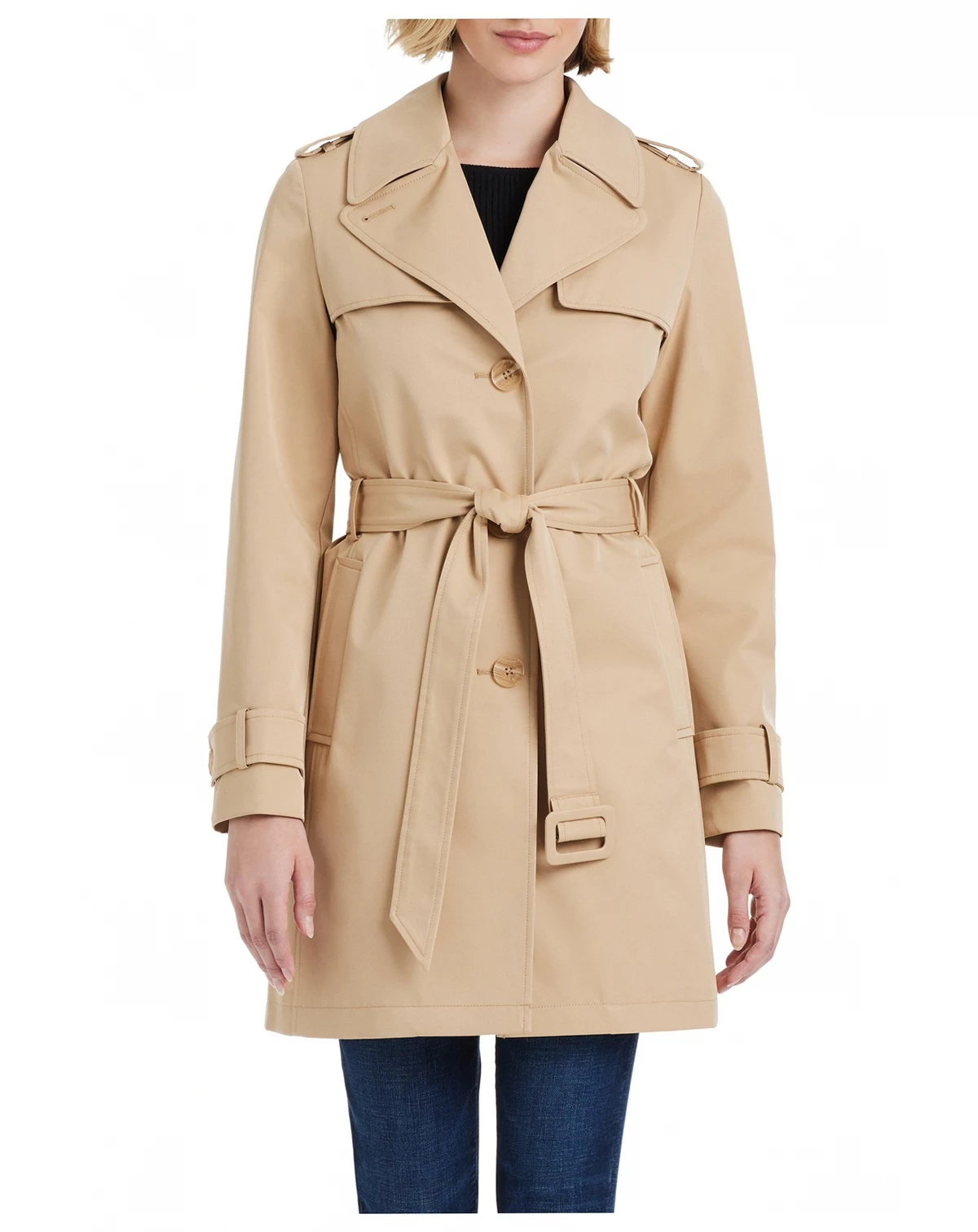 Women's Short Single-Breasted Pleated Back Trench Coat