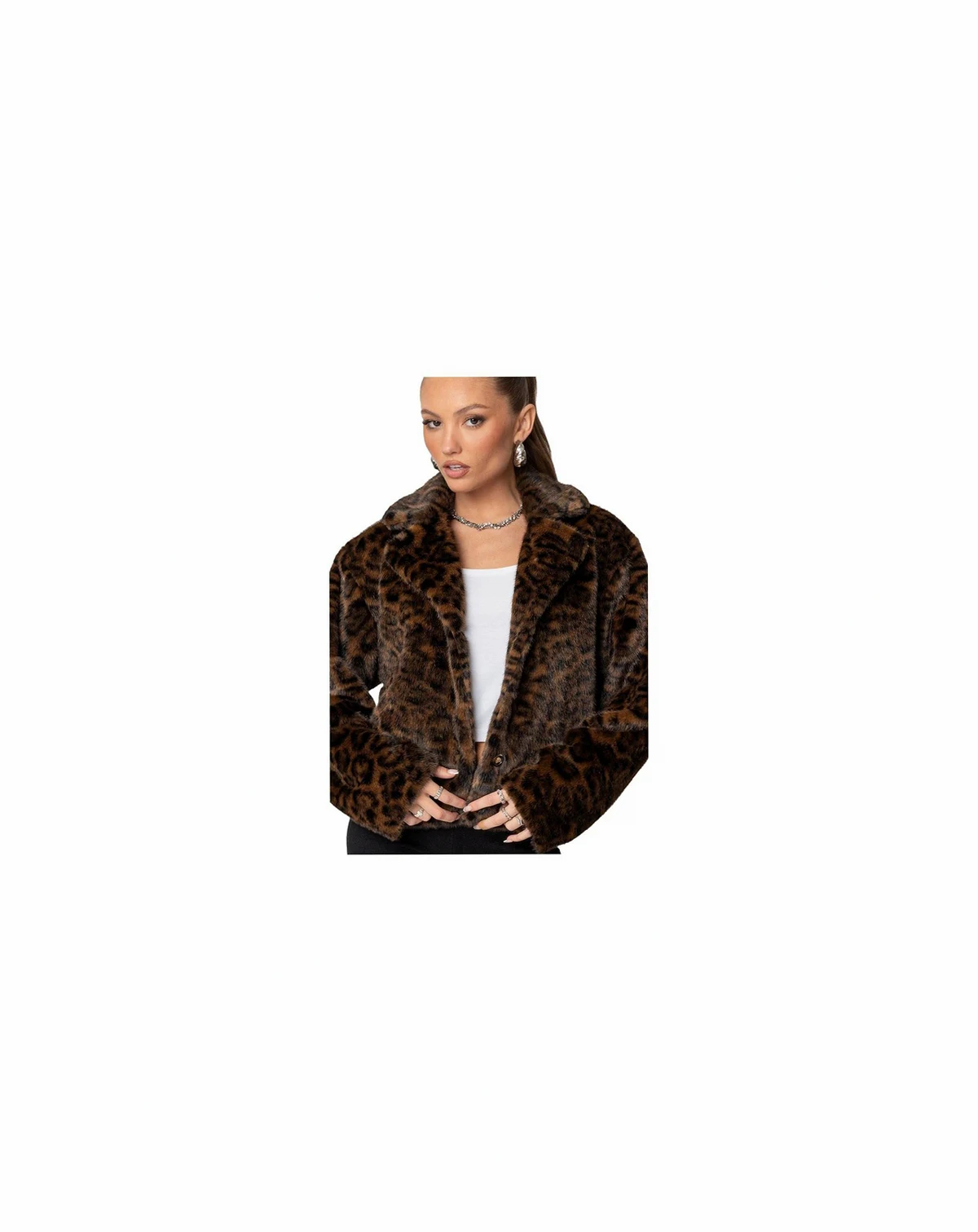 Womens Lady Leopard Faux Fur Jacket