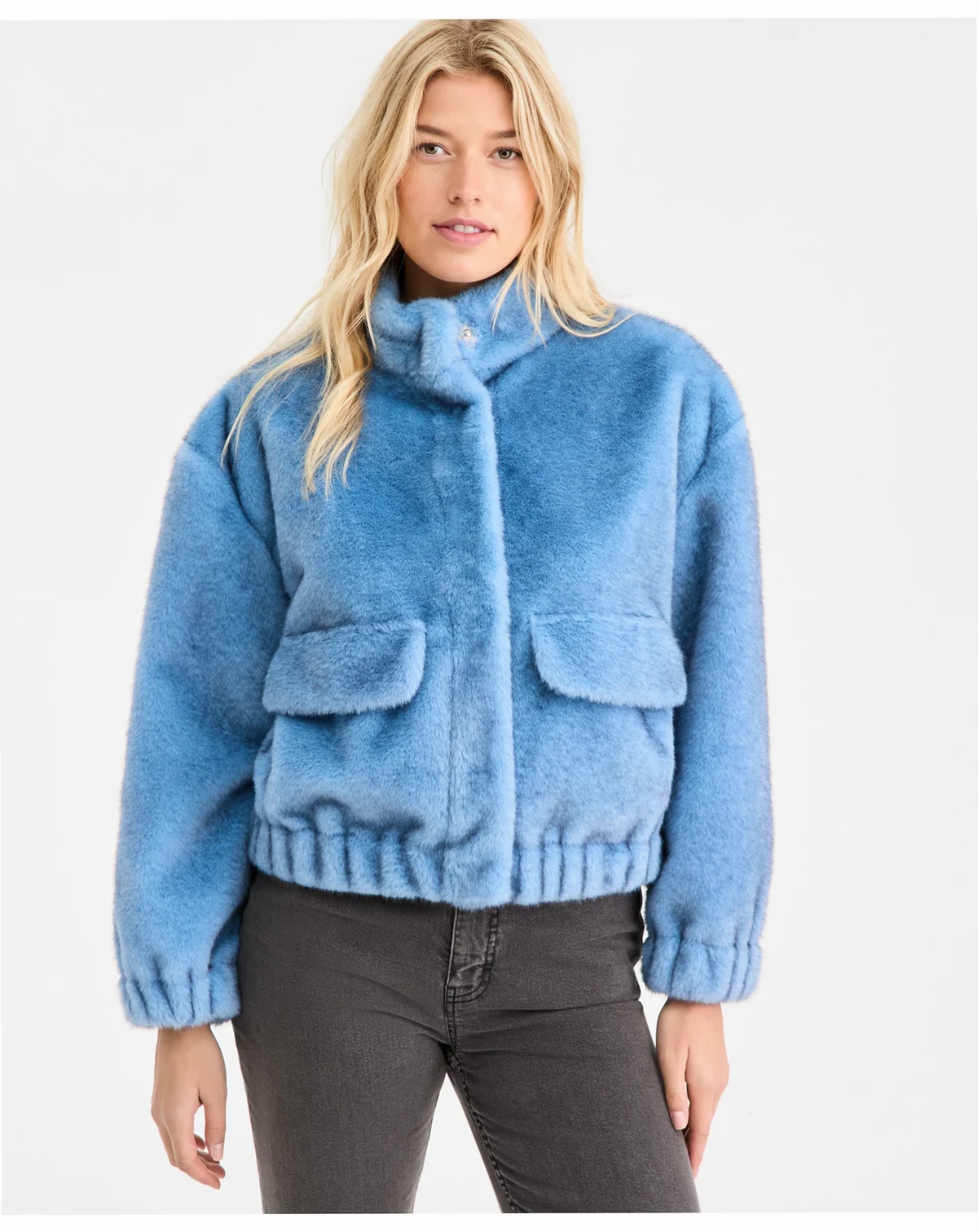 Women's Woven Solid Faux-Fur Bomber Jacket, Macy's Exclusive