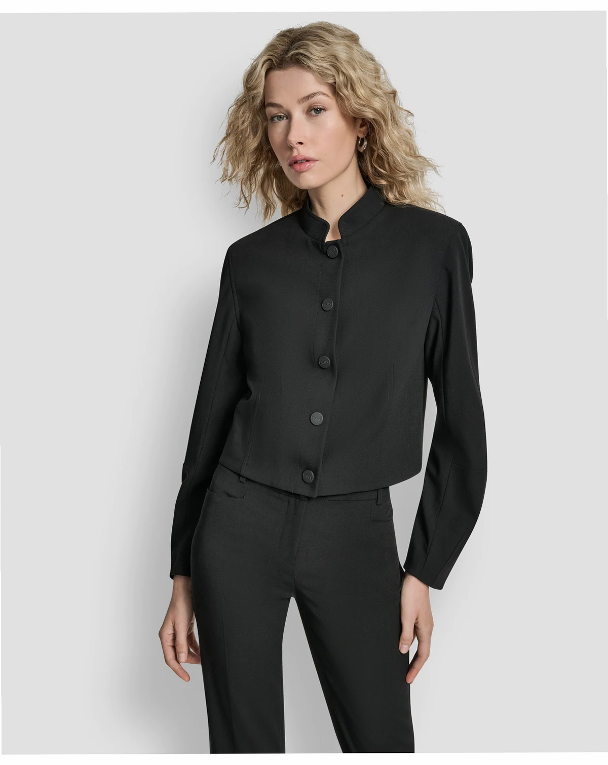 Women's Mandarin Collar Button Front Cropped Jacket