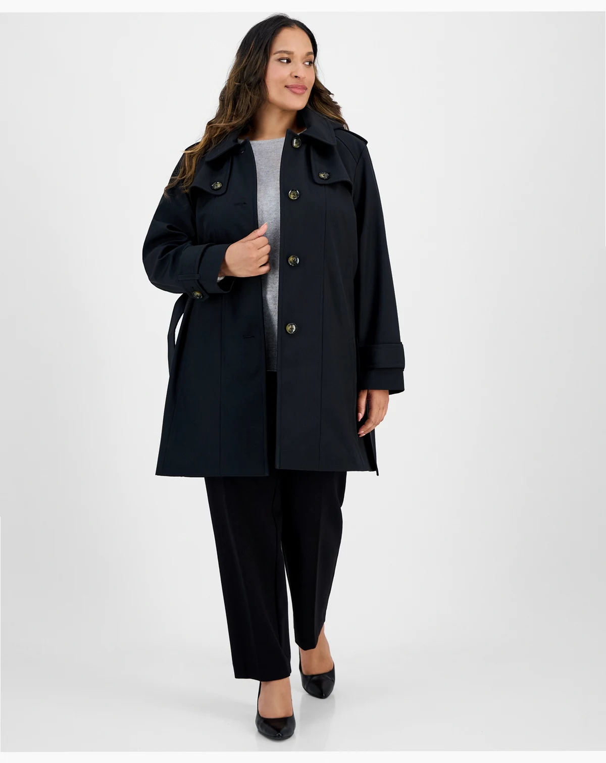 Plus Size Hooded Belted Raincoat