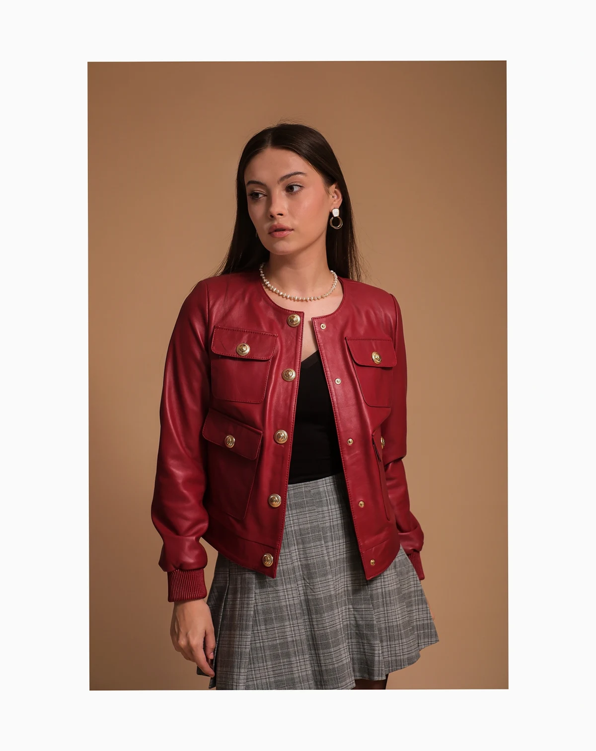Women's Leather Jacket, Burgundy, Created for Macy's