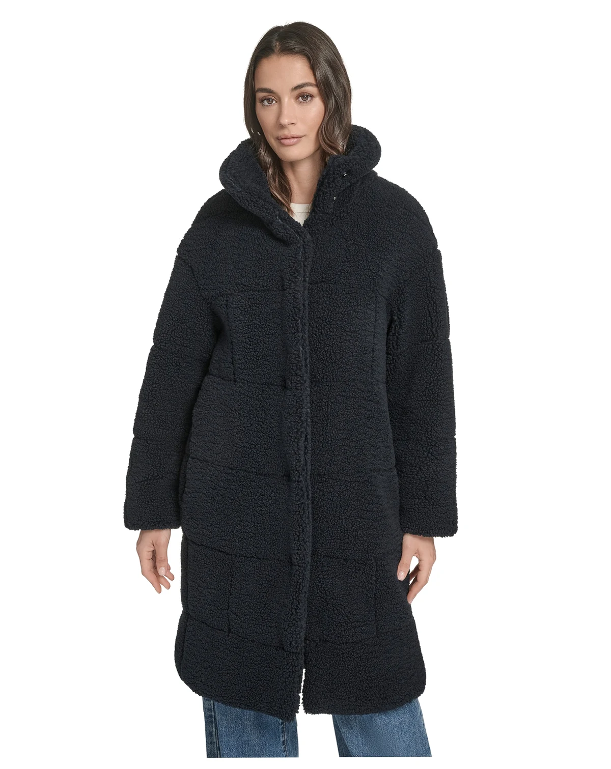Women's Long Sherpa Snap-Closure Teddy Coat