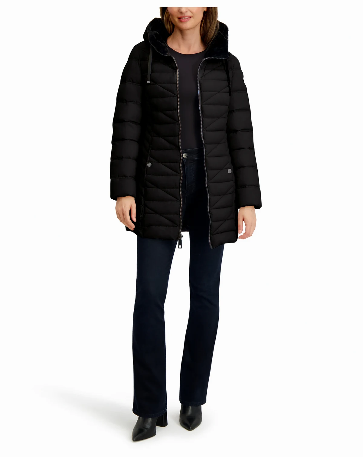 Women's Faux-Fur-Lined Hooded Puffer Coat