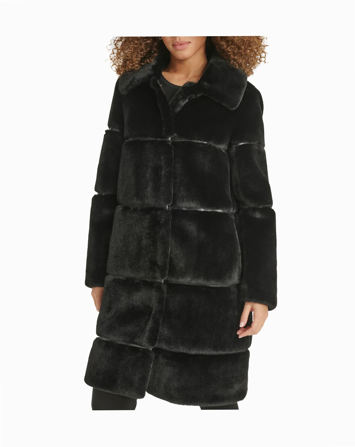 Women's Faux-Leather Trim Faux-Fur Coat