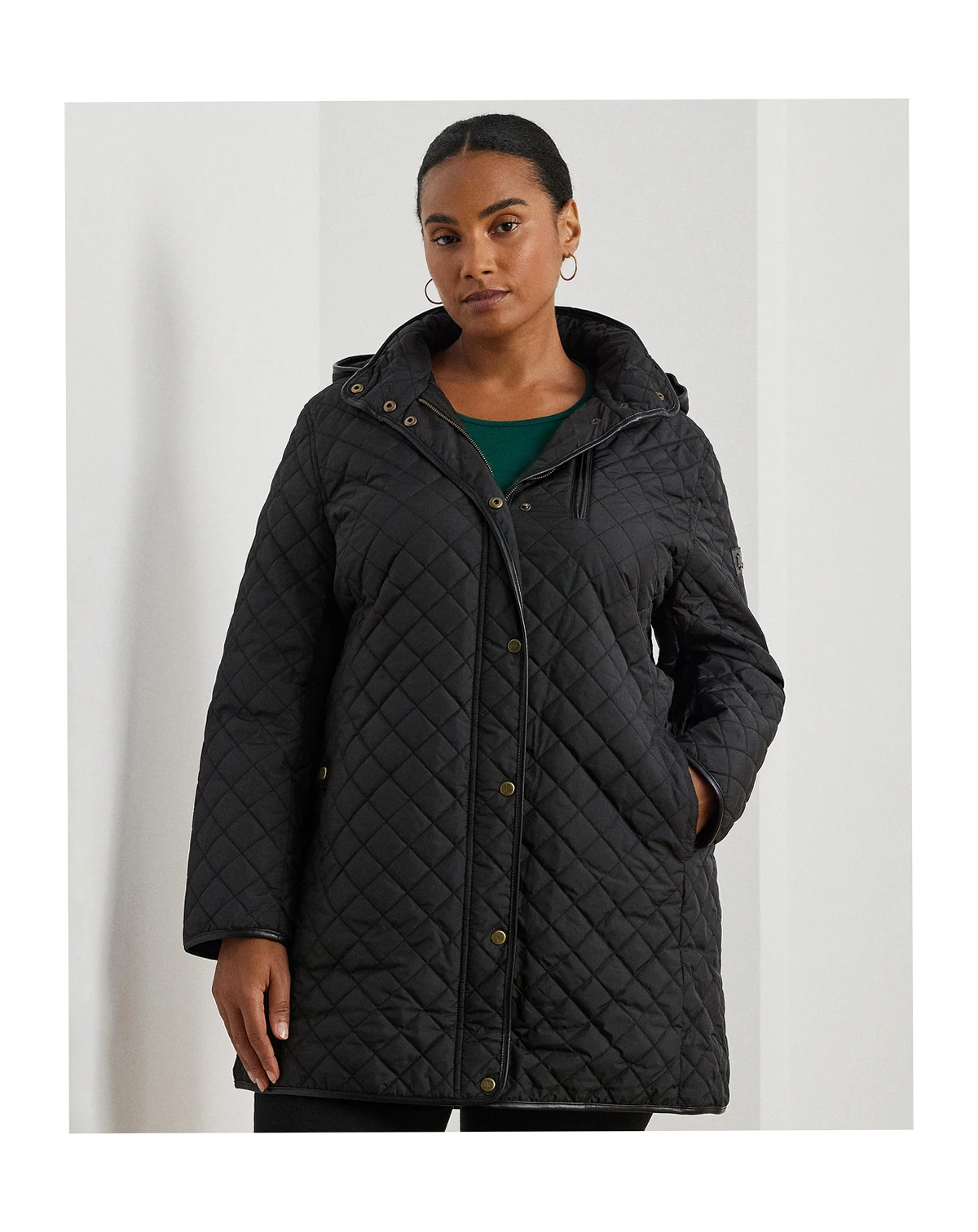 Plus Size Hooded Quilted Faux-Suede-Trim Coat