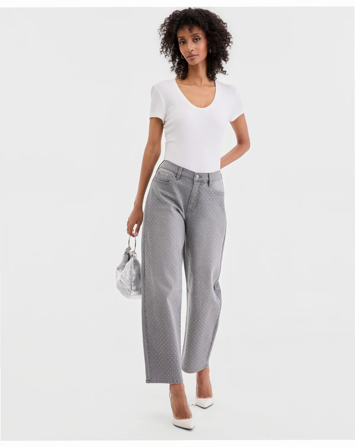 Women's High-Rise Rhinestone Barrel-Leg Jeans, Macy's Exclusive