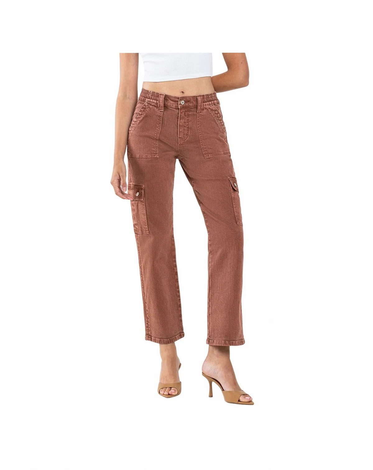 Women's High Rise Cargo Straight Jeans