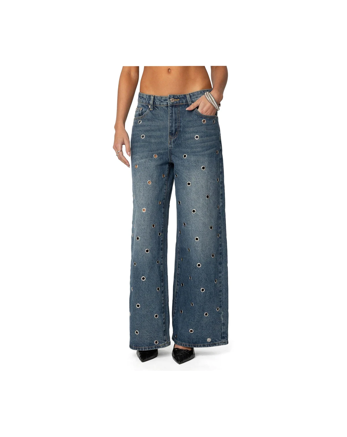 Womens Jainie Grommet Low Rise Jeans