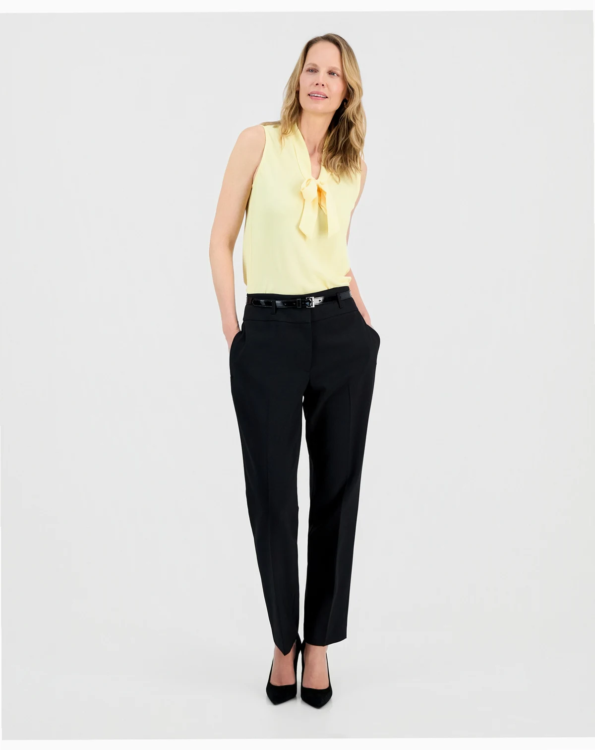 Women's Julia High-Rise Slim-Fit Belted Stretch Crepe Pants, Regular & Petite