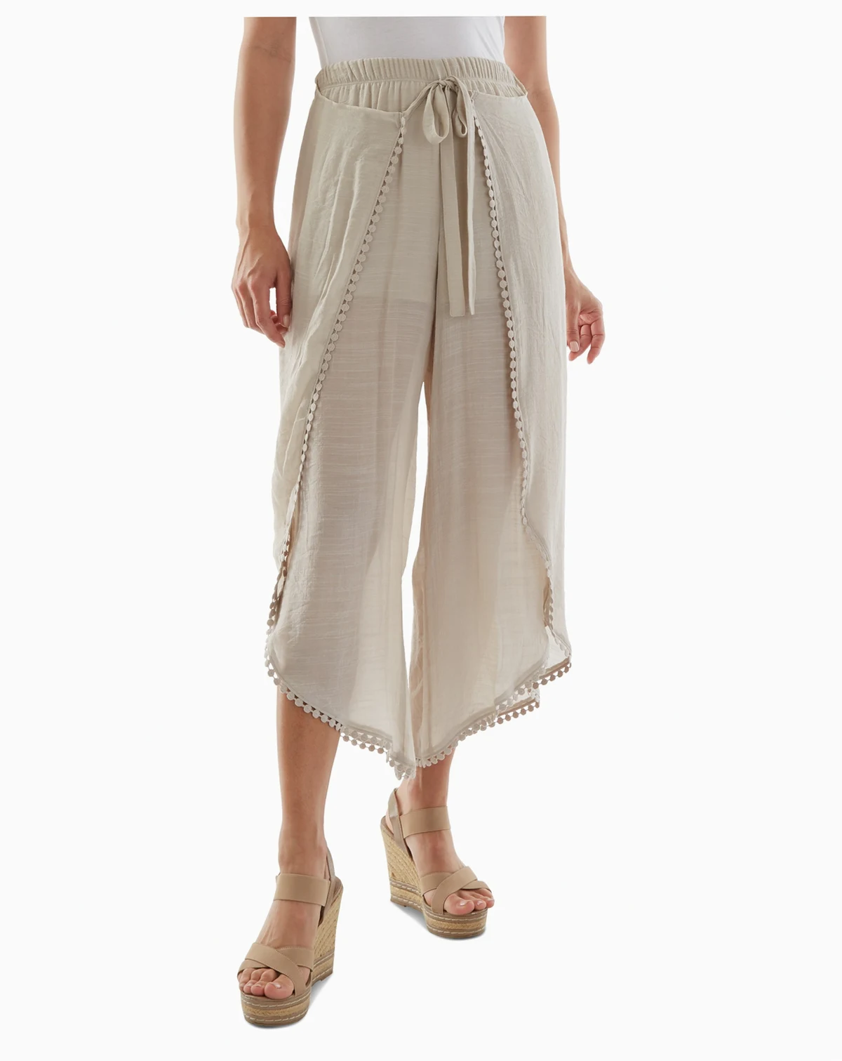 Juniors' Tie-Front Gauze Cropped Pants
