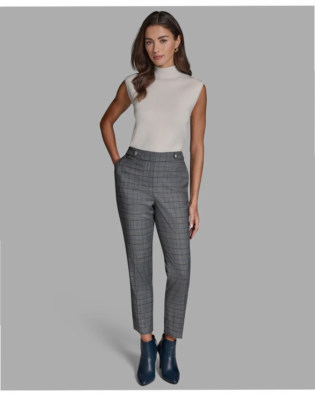 Women's Plaid High-Rise Straight Pants