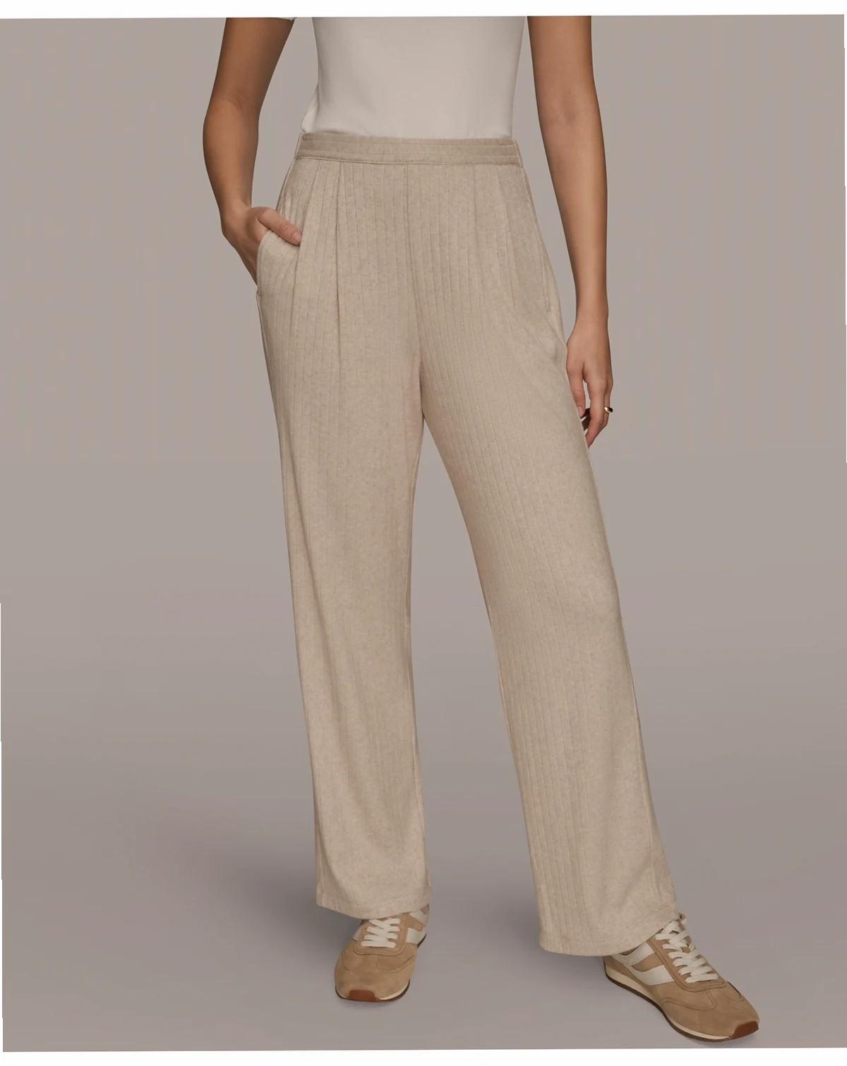 Women's Brushed Rib High Rise Pull-On Pleated Pants