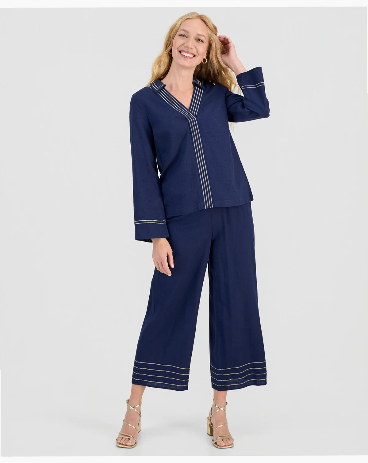 Women's Trapunto Stitch Pull-On Wide-Leg Pants, Macy's Exclusive