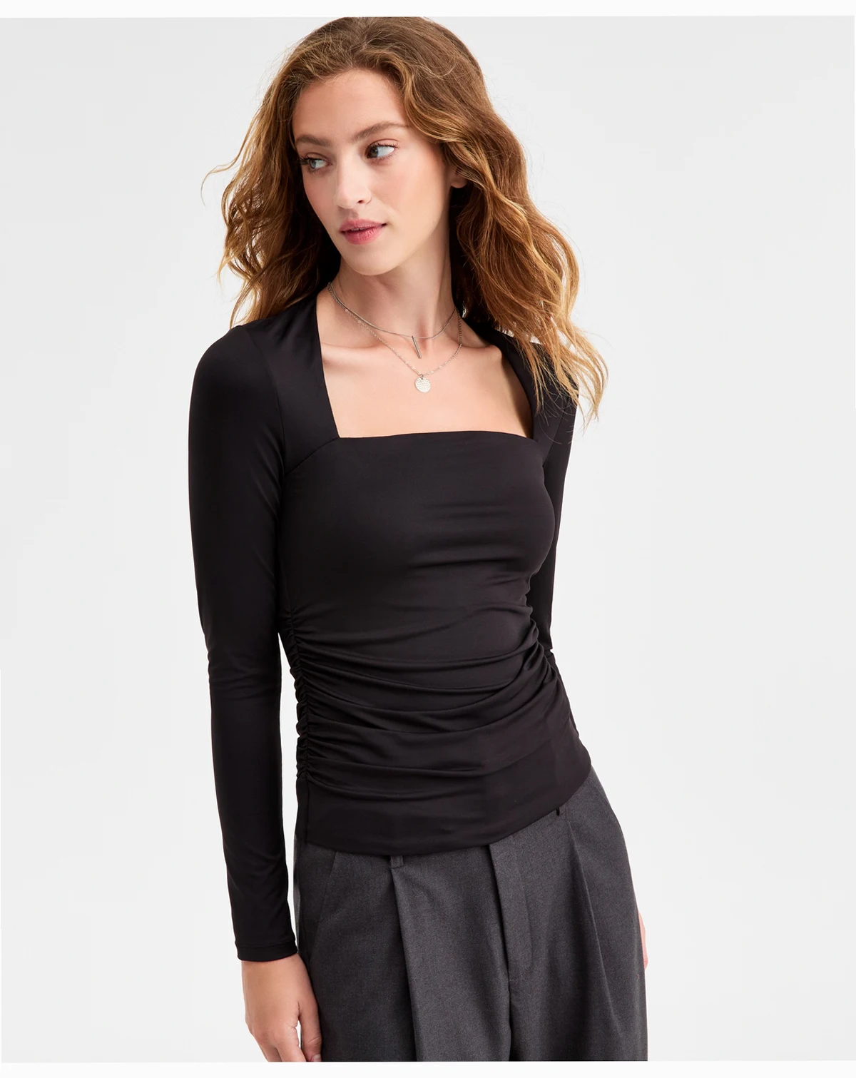 Women's Square-Neck Ruched Knit Top, Macy's Exclusive