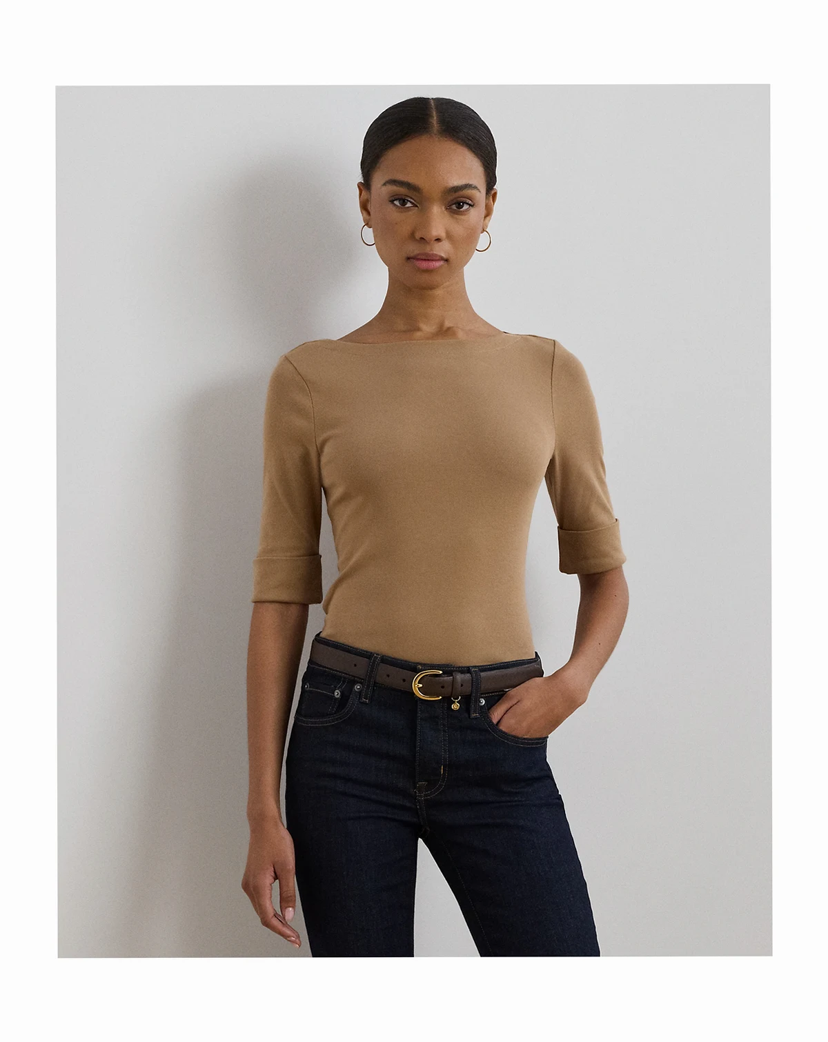 Stretch Cotton Boatneck T-Shirt