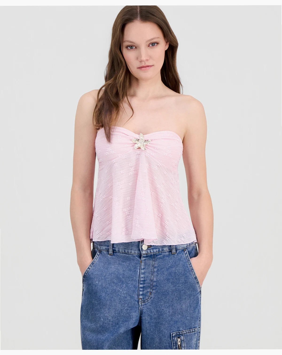 Juniors' Textured Strapless Top with Hardware