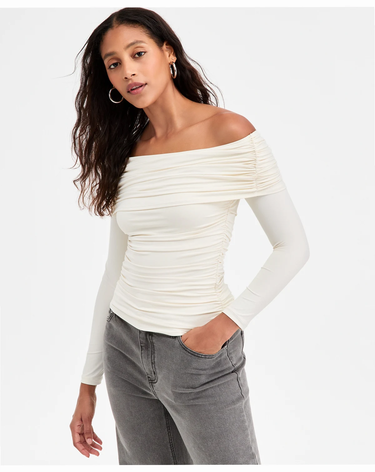 Women's Off-The-Shoulder Ruched Knit Top, Macy's Exclusive
