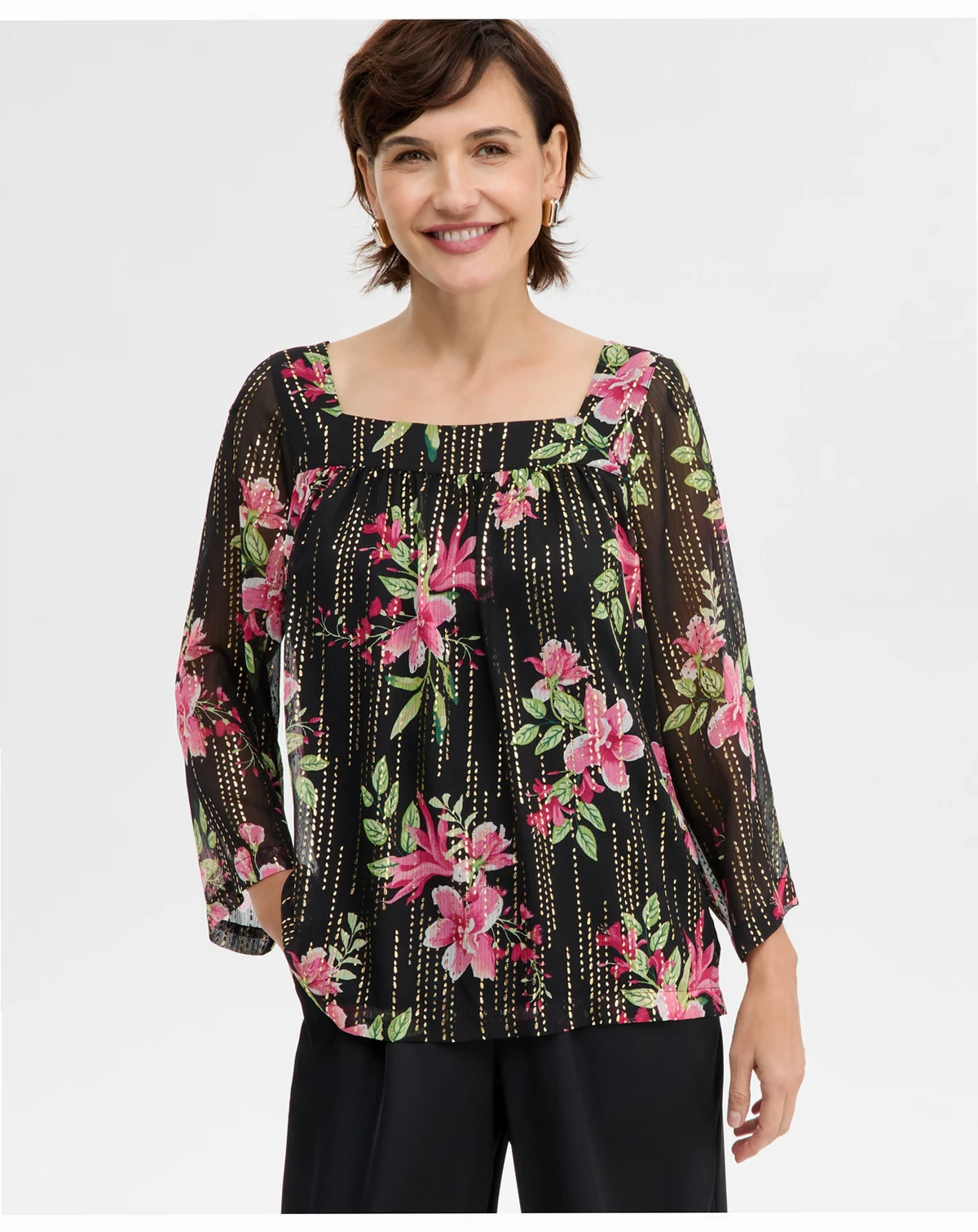 Women's Floral Shine Square-Neck Top, Macy's Exclusive