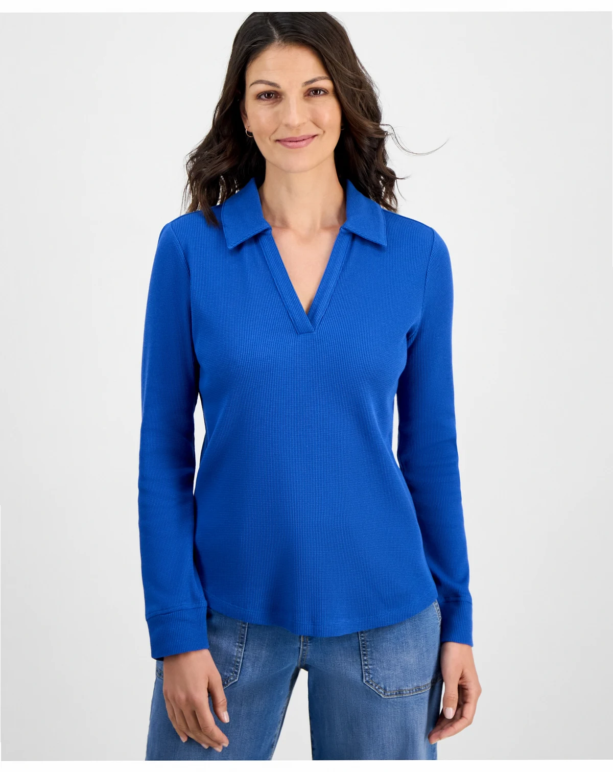 Women's Waffle-Knit Collared Top, Macy's Exclusive