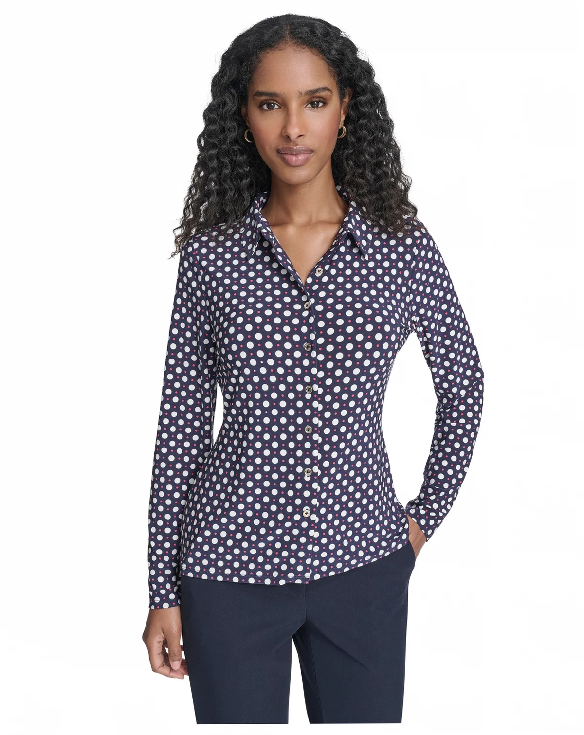 Women's Double Dot Long-Sleeve Button Down Shirt