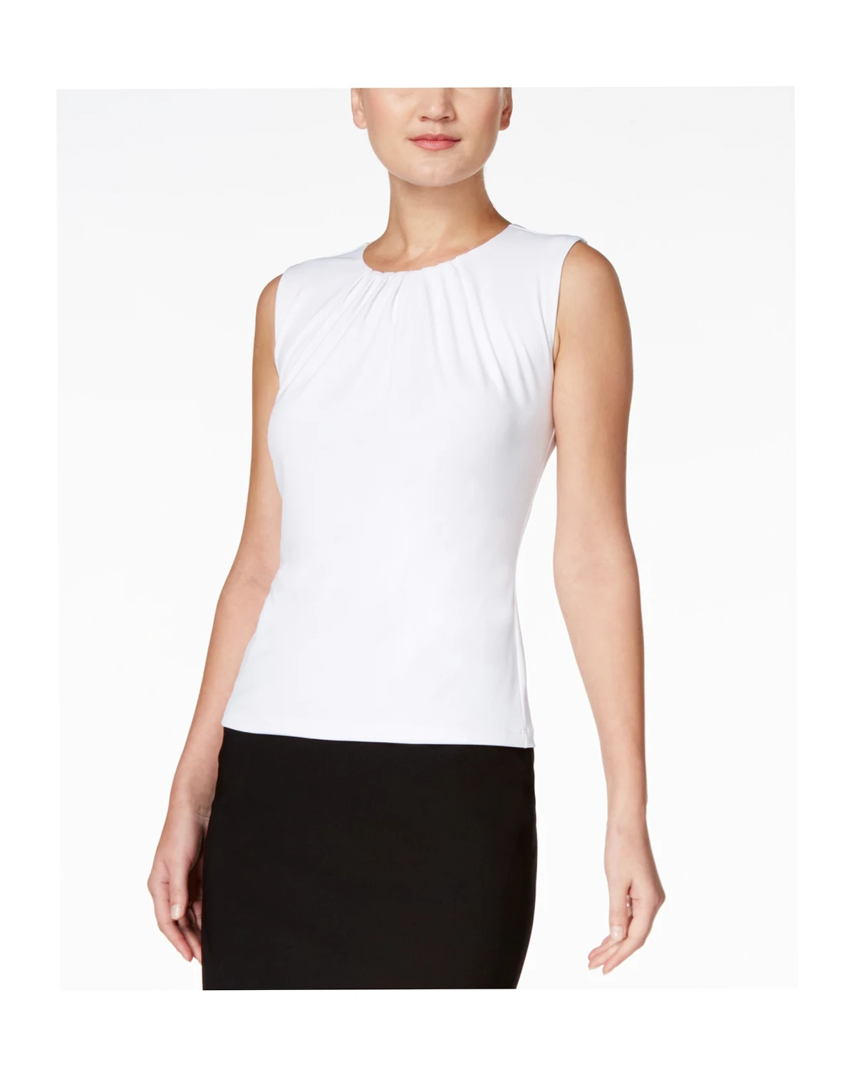Pleat Neck Sleeveless Top, Regular and Petite Sizes