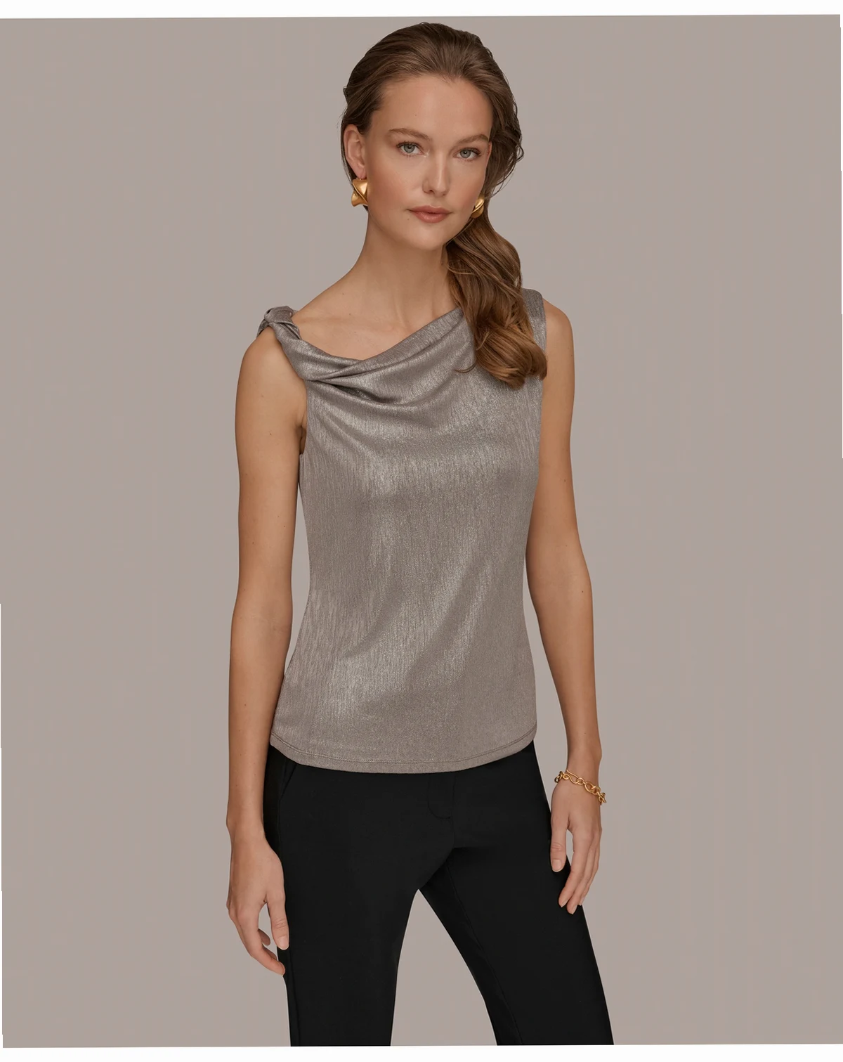 Women’s Foil Asymmetric Neck Top