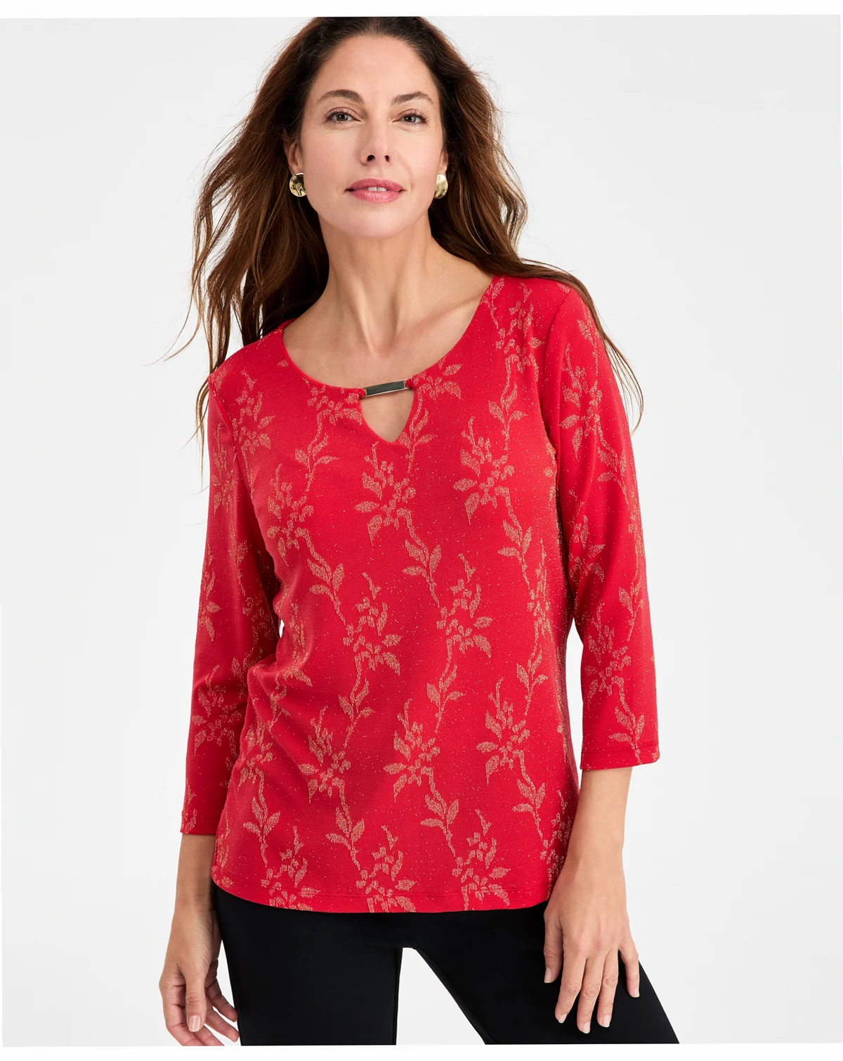 Women's Floral Shine Keyhole Jacquard Top, Macy's Exclusive